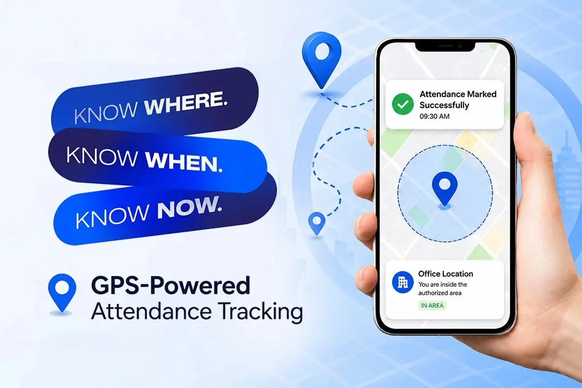 Best Field Force Management Software for Growing Businesses featuring GPS-powered attendance tracking, real-time employee location monitoring, and mobile workforce management on a smartphone app.
