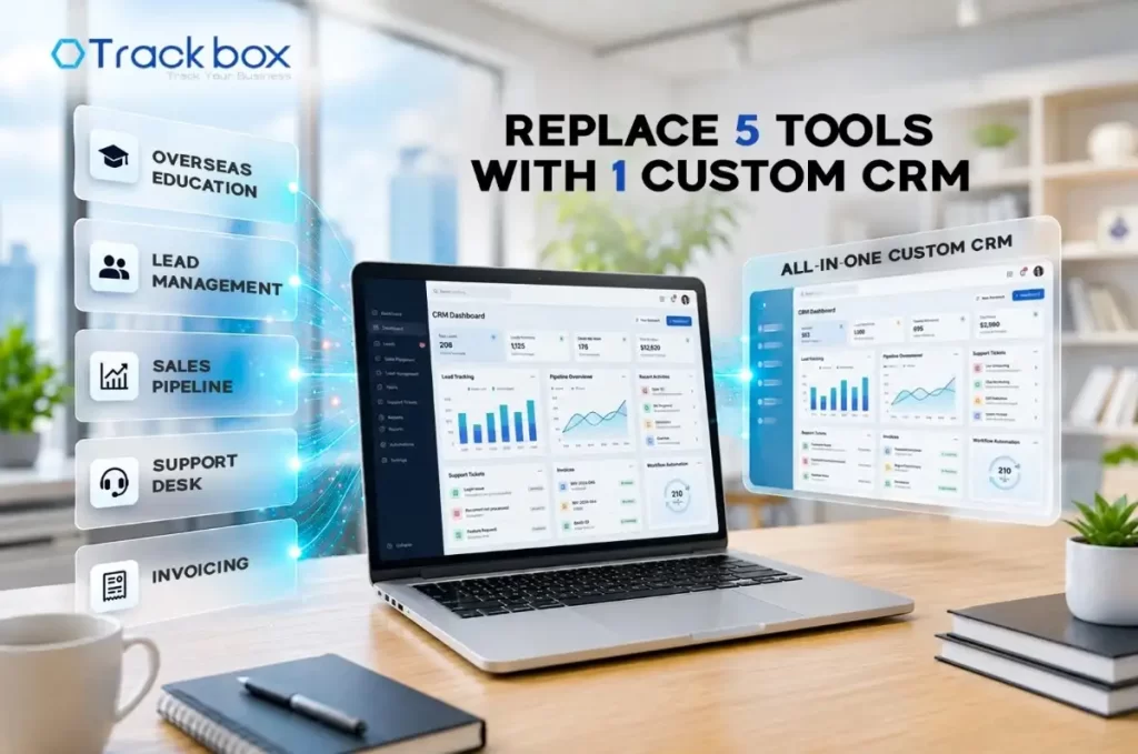 Top Leading CRM Development Company in Kochi, Kerala | Trackbox custom CRM software integrating lead management, sales pipeline, support desk, invoicing, and business automation.