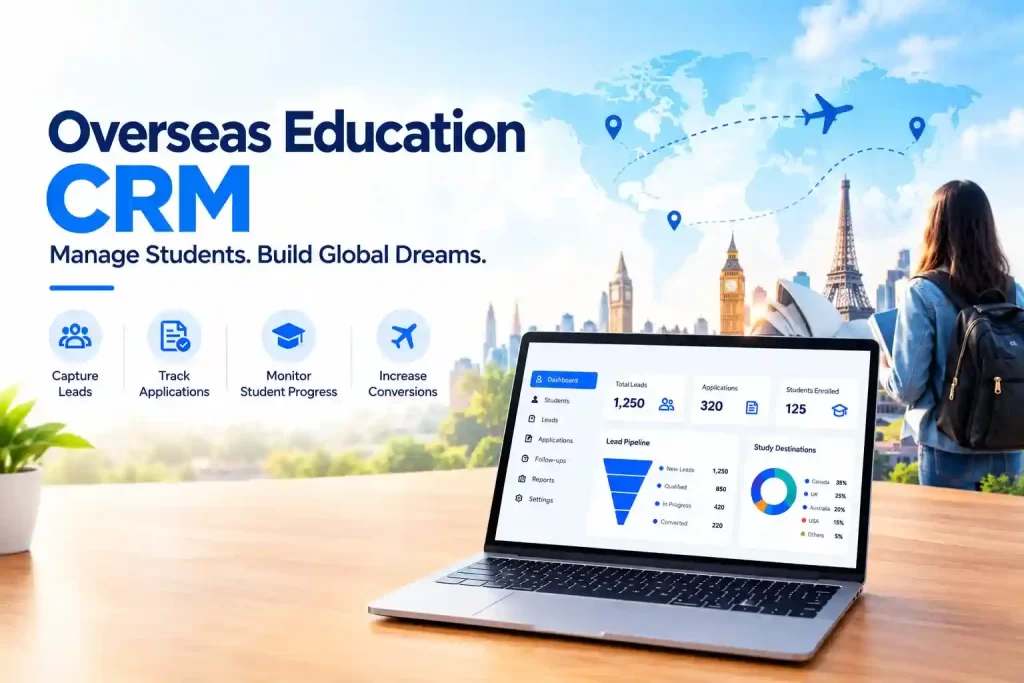 Overseas Education CRM software dashboard for managing student leads and applications